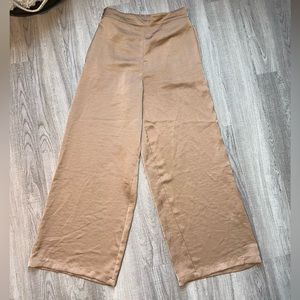 Shiny Tan High-rise Wide-leg Pants